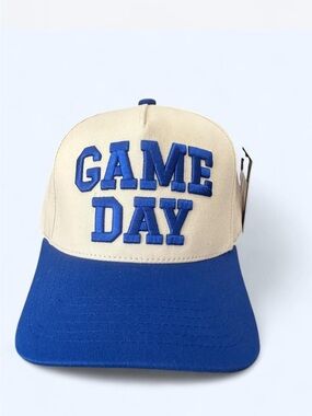 Embroidered GAME DAY Two-Tone Baseball Trucker Hat - Blue & Cream